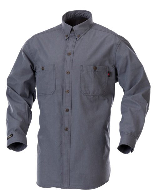 a grey button down work shirt