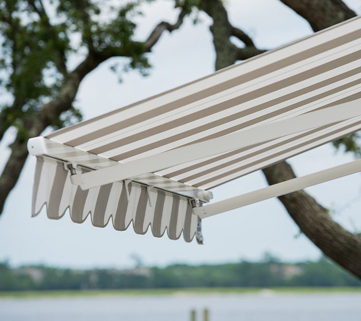 A striped awning