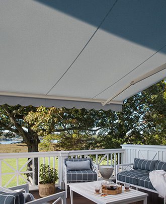 Outdoor area covered by an awning