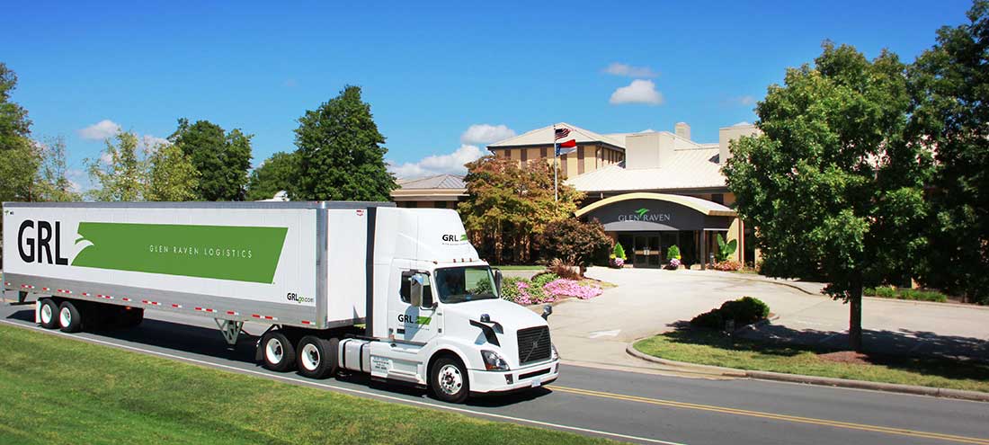 GRL tractor trailer in front of glen raven facility