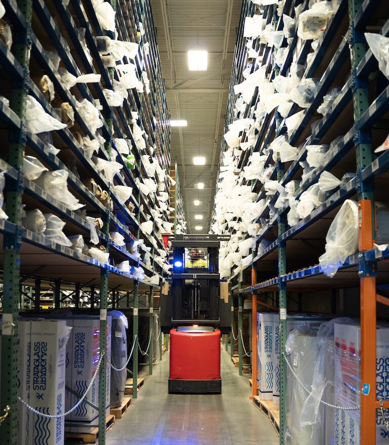 a Glen Rave warehouse aisle