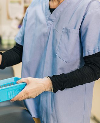 doctor in blue scrubs